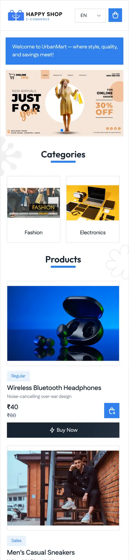 E-Commerce theme — Happy Shop demo